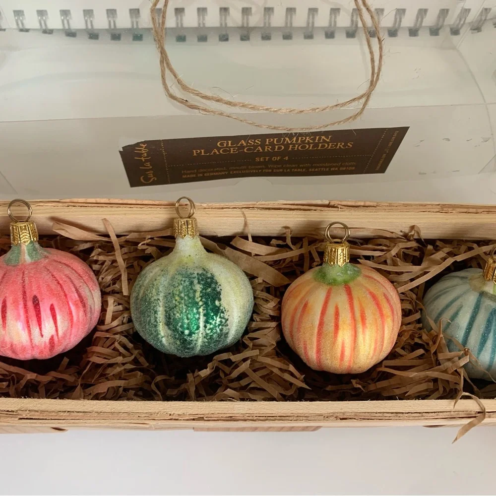 Sur La Table Glass Pumpkin Place Card Holders Made in Germany Set of 4